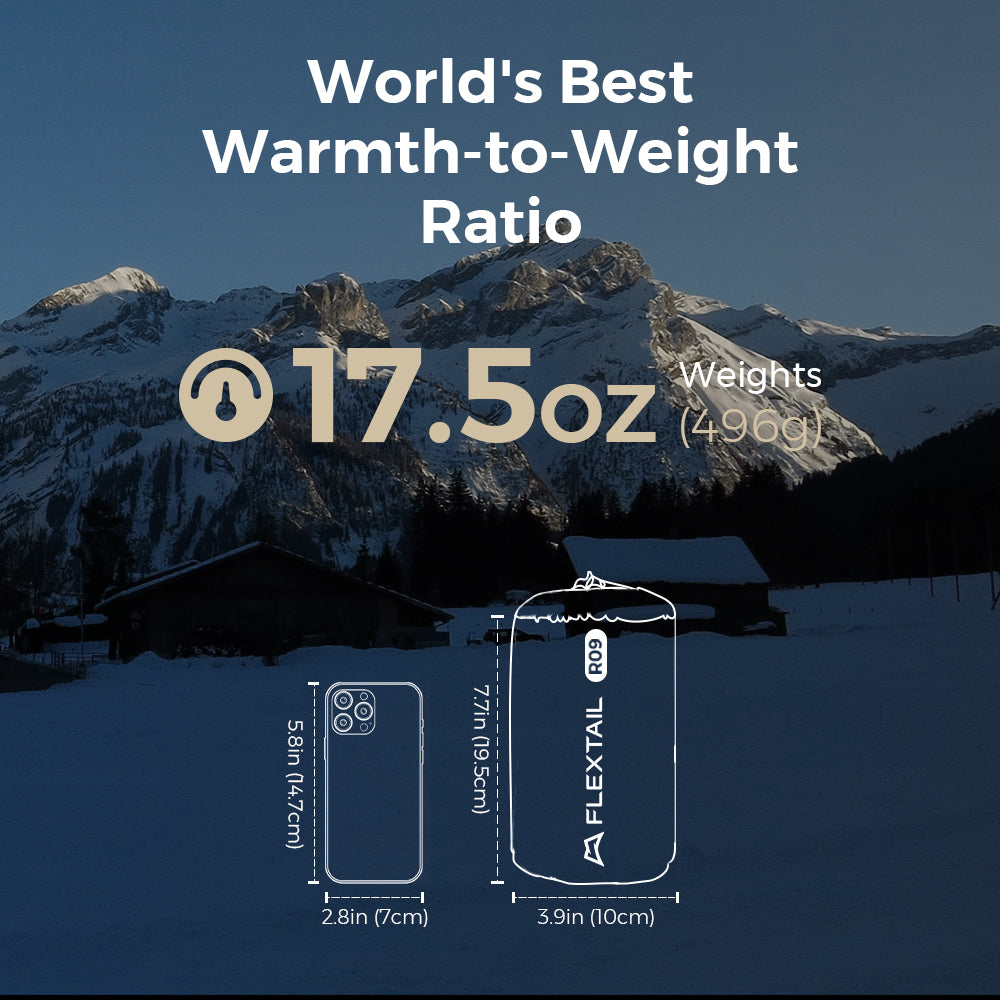 Tiny Tleary Pad R09 Avs-World's Leicht 9,4 R-Wert-Schlafpolster mit automatischer Inflation