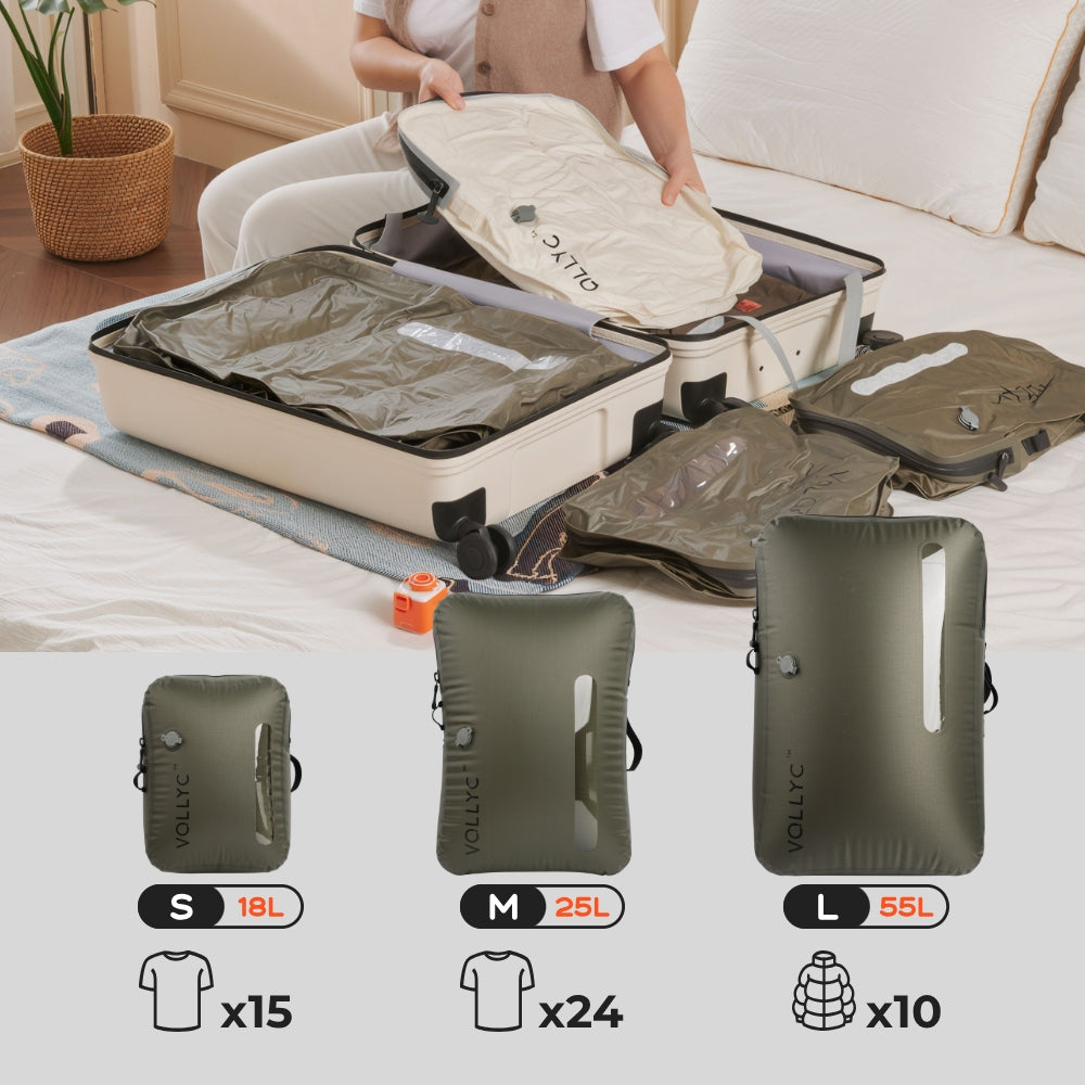 FLEXTAIL X VOLLYC EZY SET BUNDLE - 3 Size Waterproof Travel Vacuum Pack For Luggage Space Saving